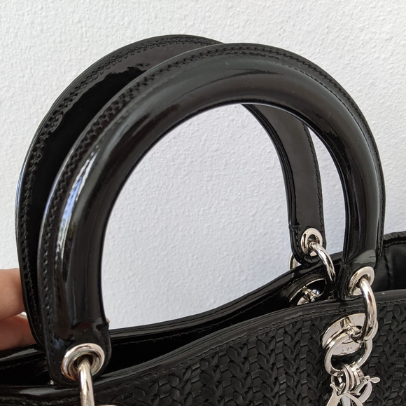 Christian Dior Black Woven Leather Medium Soft Lady Dior Tote Bag - Picture 8 of 16